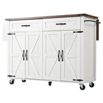 Kitchen Island Serving Trolley, Pull-Out Worktop Storage with 4 Doors and 2 Drawers, Wood Grain
