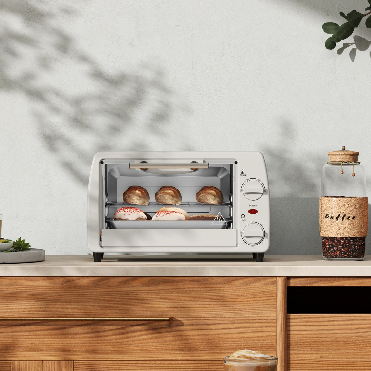 Mini Oven 10L 750W 230℃ Temp 60 Min Timer, Cream White