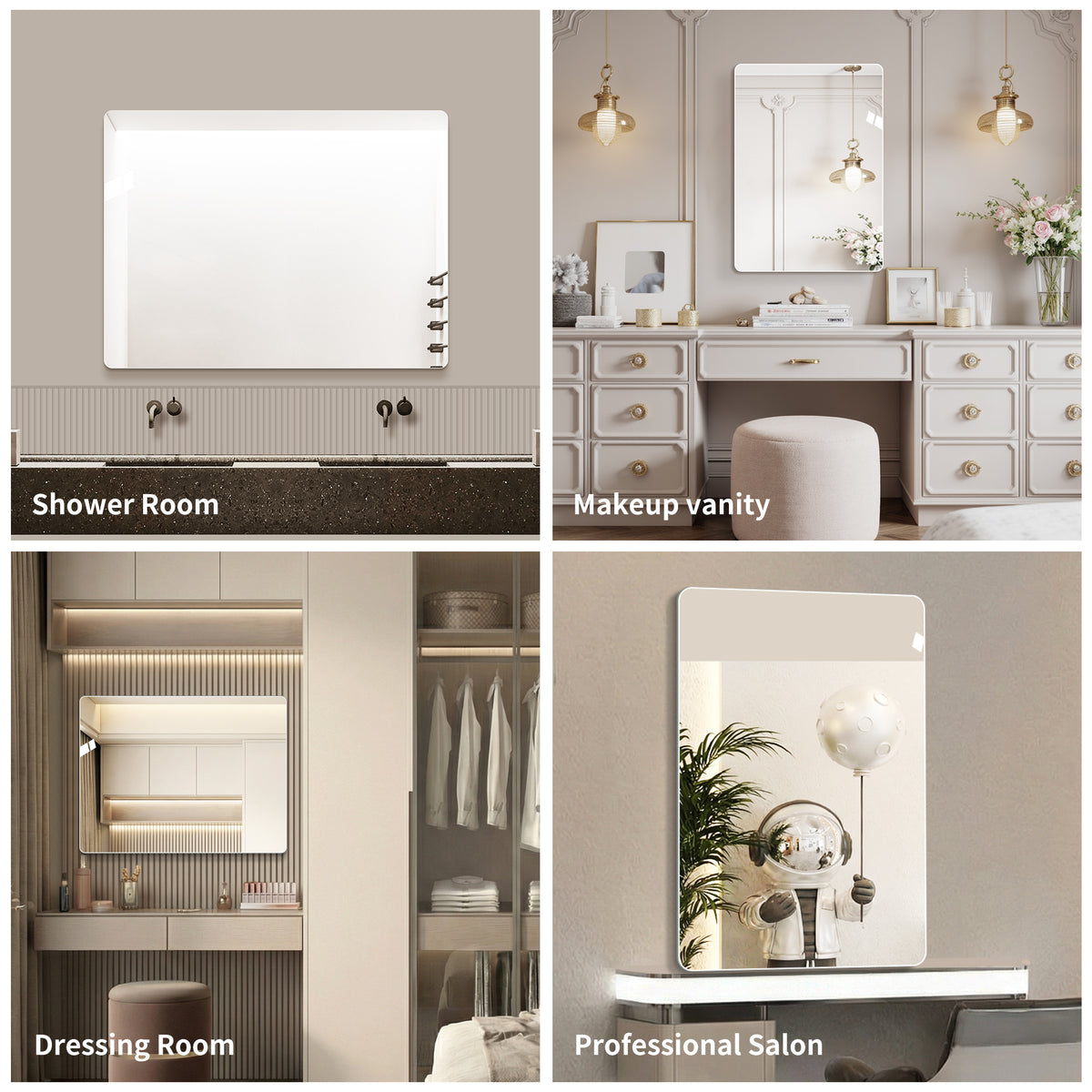 Frameless Wall Mirror, 60x80cm HD Hanging, Copper-Free Glass