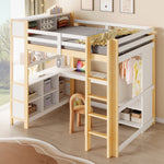 Loft Bed 140x200cm with Storage, Desk & Wardrobe, Natural