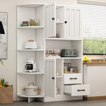 Corner Wardrobe Display Cabinet, 3 Cabinets 2 Drawers, 14 Storage Areas, 104x35x155cm, White