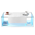 Coffee Table, 1 Drawer LED Light Tempered Glass, White High-Gloss