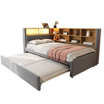 Sofa Bed 90x200 Pull-out LED Storage Flannel Dark Grey