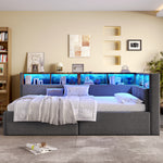 Daybed Sofa Bed 90x200cm with Storage & LED, Grey Linen