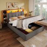 Upholstered Bed 90x200cm Storage LED USB/Type-C App Control - Linen Grey