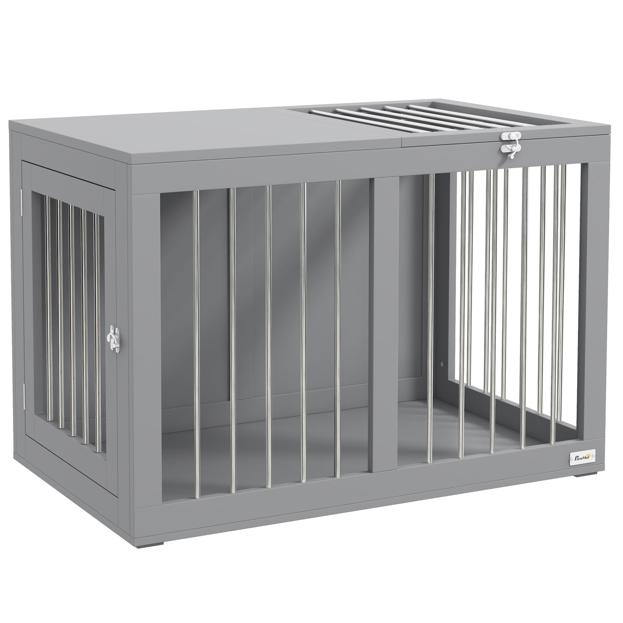 Dog Cage, 2 Doors, Lockable, Steel Mesh, Grey