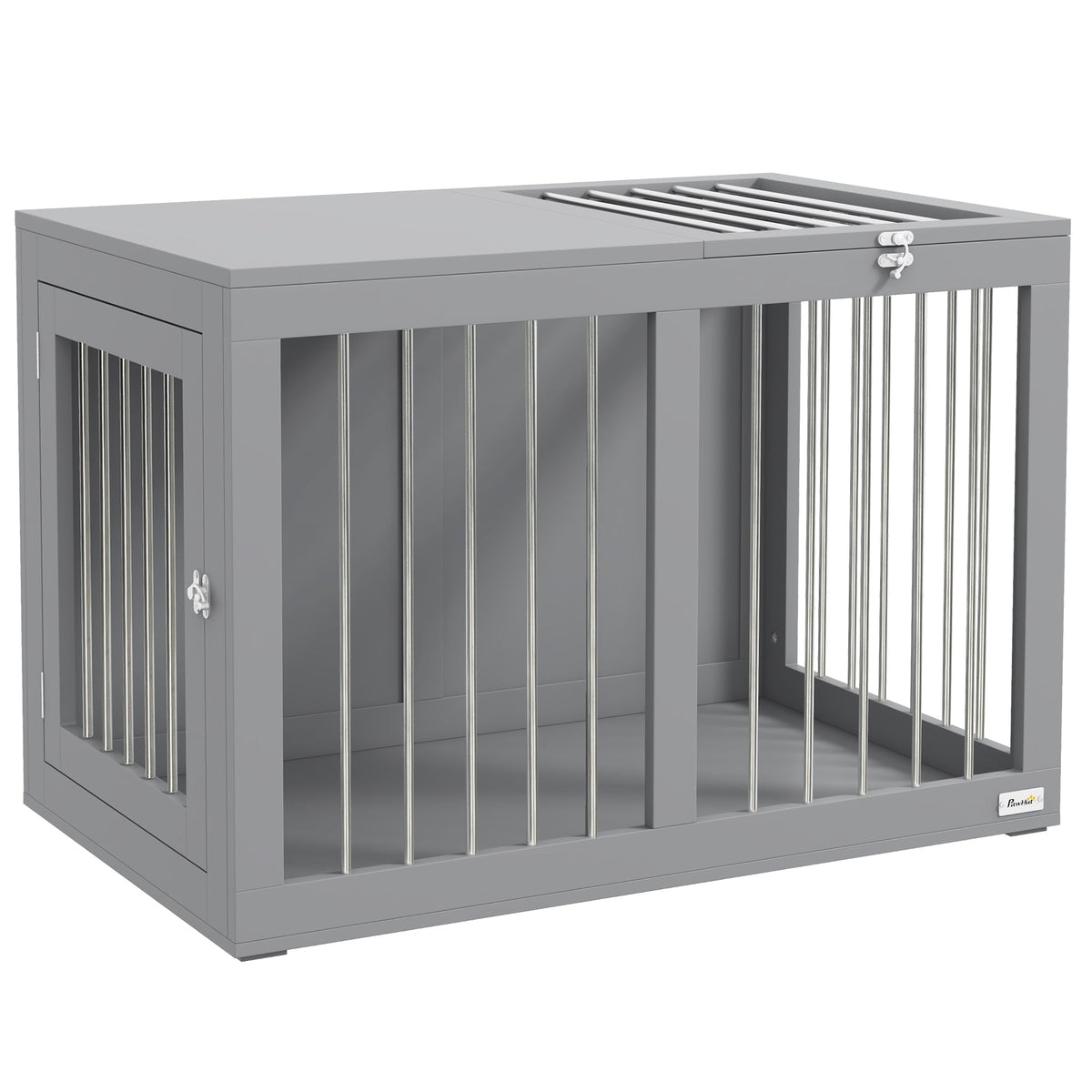 Dog Cage, 2 Doors, Lockable, Steel Mesh, Grey