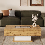 Coffee Table with Color-Changing LED Light, Glass, Two Drawers