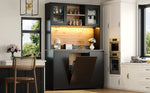 Tall Kitchen Sideboards with LED Lighting and Acrylic Doors, Black