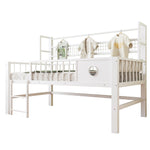 Children's Low Loft Bed with Storage Compartments, 90x200cm, White Metal