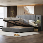 Upholstered Bed 180x200cm, Hydraulic Storage with USB & Reading Lamp, Grey Velvet