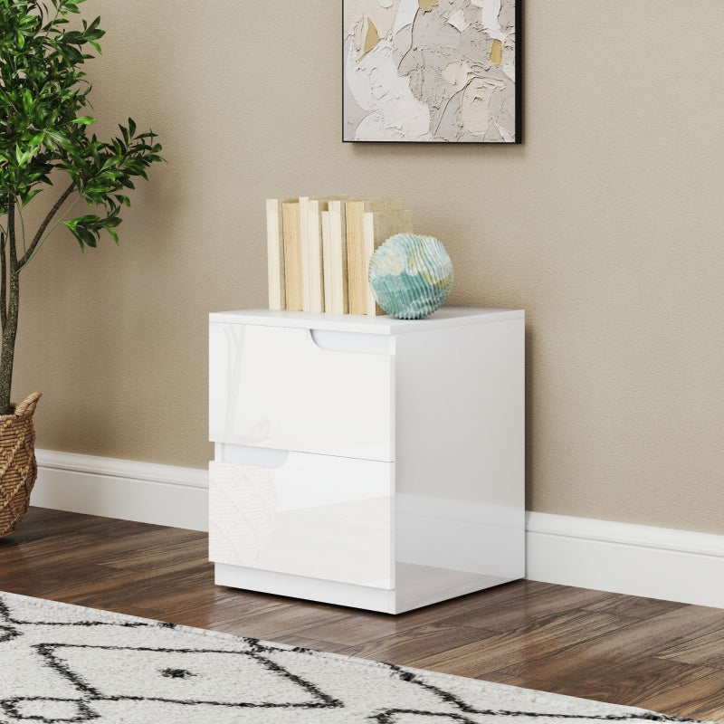 Bedside Table, 2 Drawers, 40 x 40 x 48 cm, High Gloss White