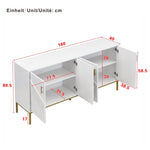 Sideboard, 4 Doors, Large Capacity, Height-Adjustable, White & Gold MDF