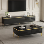 Modern Luxury TV Cabinet & Coffee Table Set - High-Gloss Gold Edges Storage