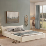 Double Bed 140x200cm, Corduroy Cover, Eucalyptus Wood Frame, Beige