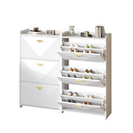 Shoe Cabinet with 6 Drop-Down Doors and Adjustable Width, White MDF