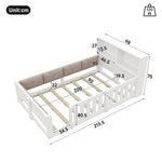 Flatbed Kids Bed 90x200cm with LED Light & Railings, White