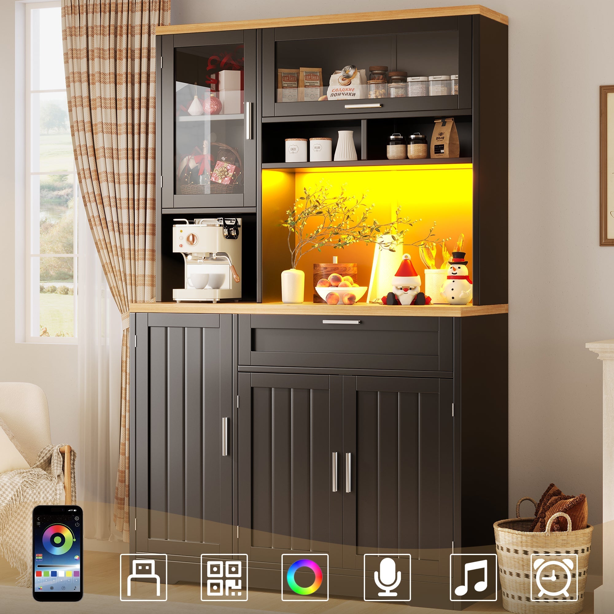 Tall Display Cabinet LED Lighting 104x40x180cm White/Black
