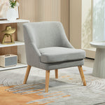 Armchair Lounge Chair, Upholstered with Armrest, Wooden Legs, Light Grey