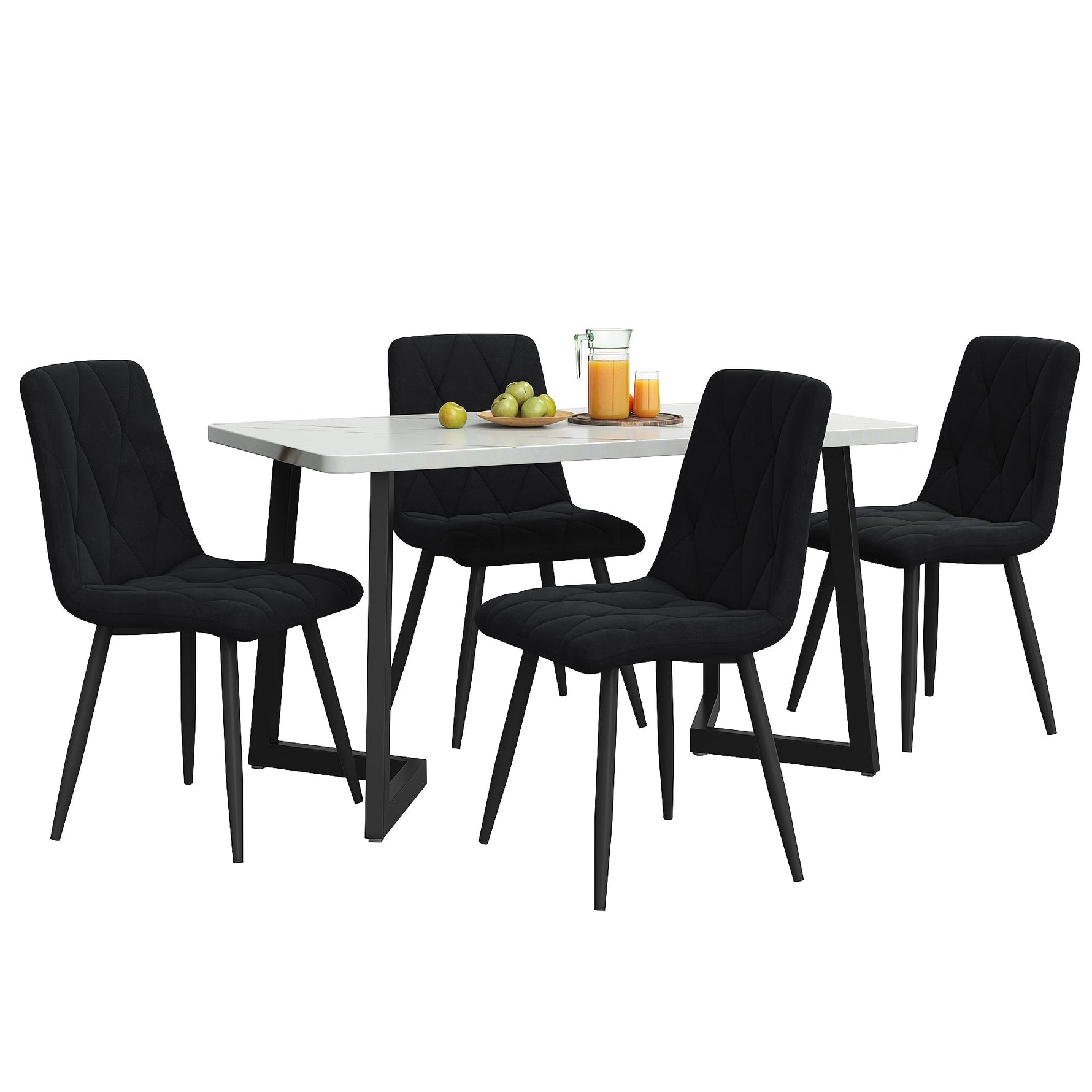 Dining Set 5-Piece 117x68cm Rectangular Table with 4 Chairs Black Twill Velvet Black Legs