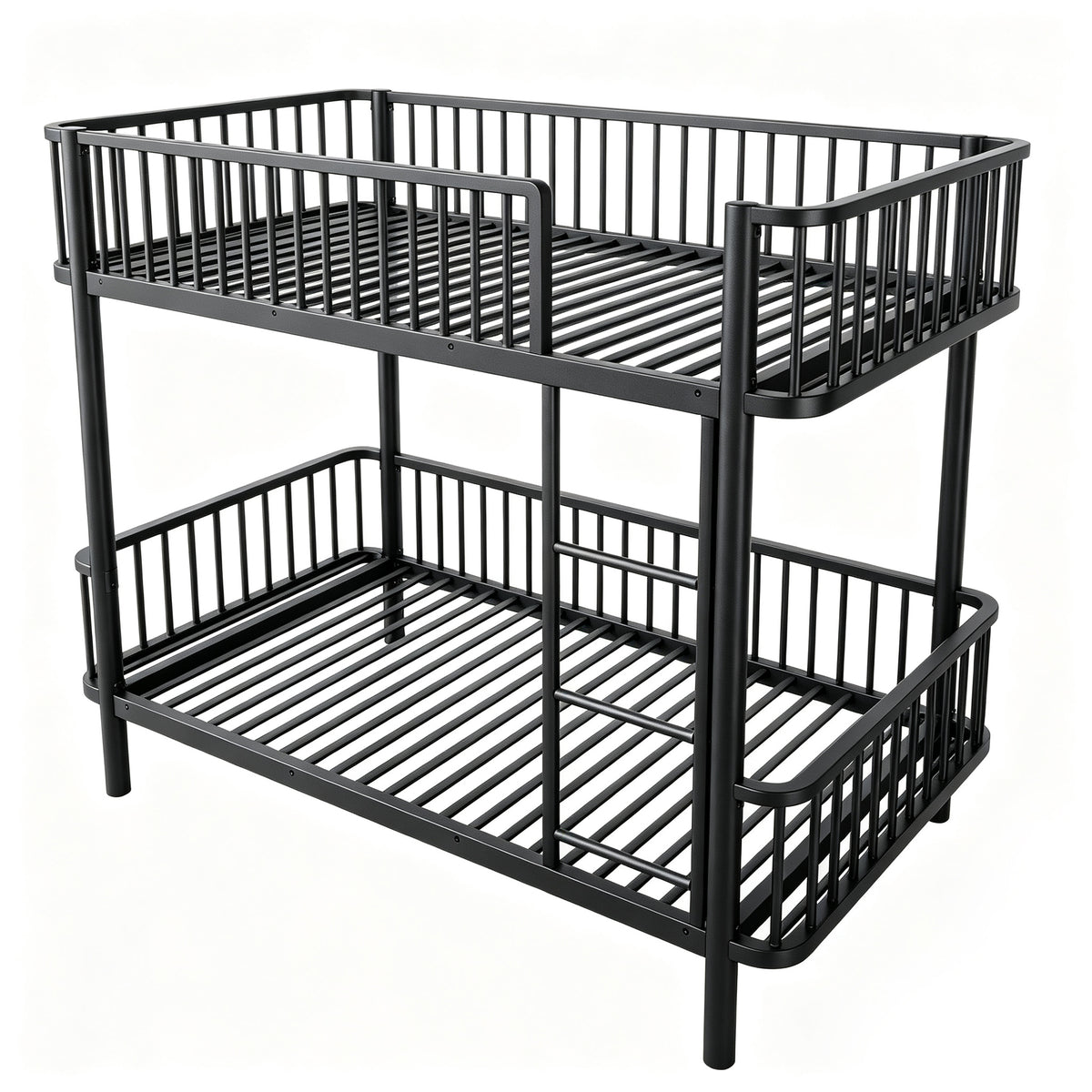 Metal Bunk Bed 90x200 Space-Saving Safety Railing, Black