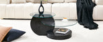Modern Minimalist Coffee Table with Two-Layer Safety Glass and Multi-Tiered Design, Black Wood Grain Finish