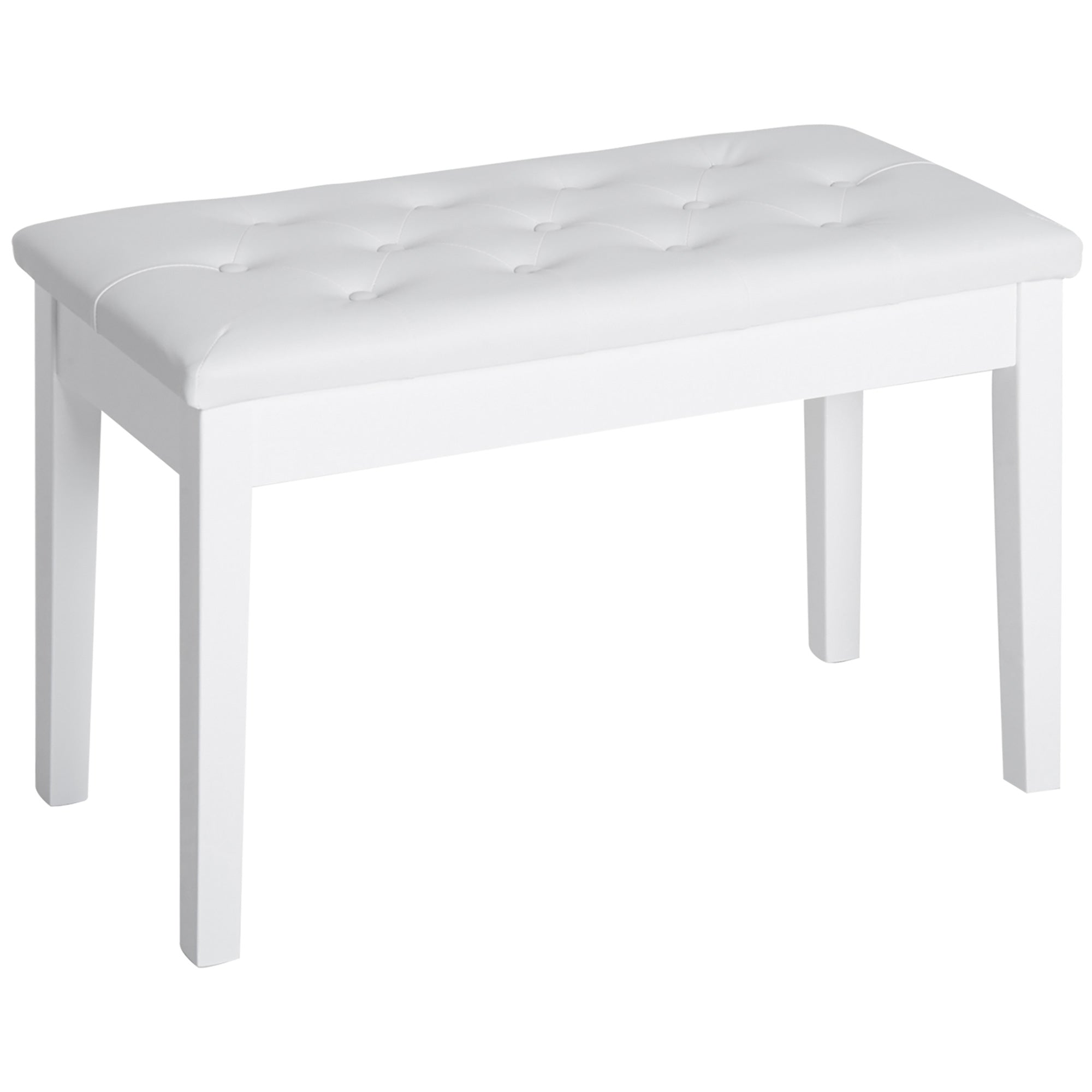 Piano Stool Bench with Storage Space, Rubber Wood & Faux Leather, White