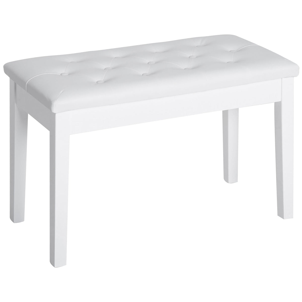 Piano Stool Bench with Storage Space, Rubber Wood & Faux Leather, White