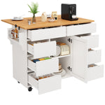 Extendable Kitchen Island Trolley 8 Drawers Worktop Wheels - White
