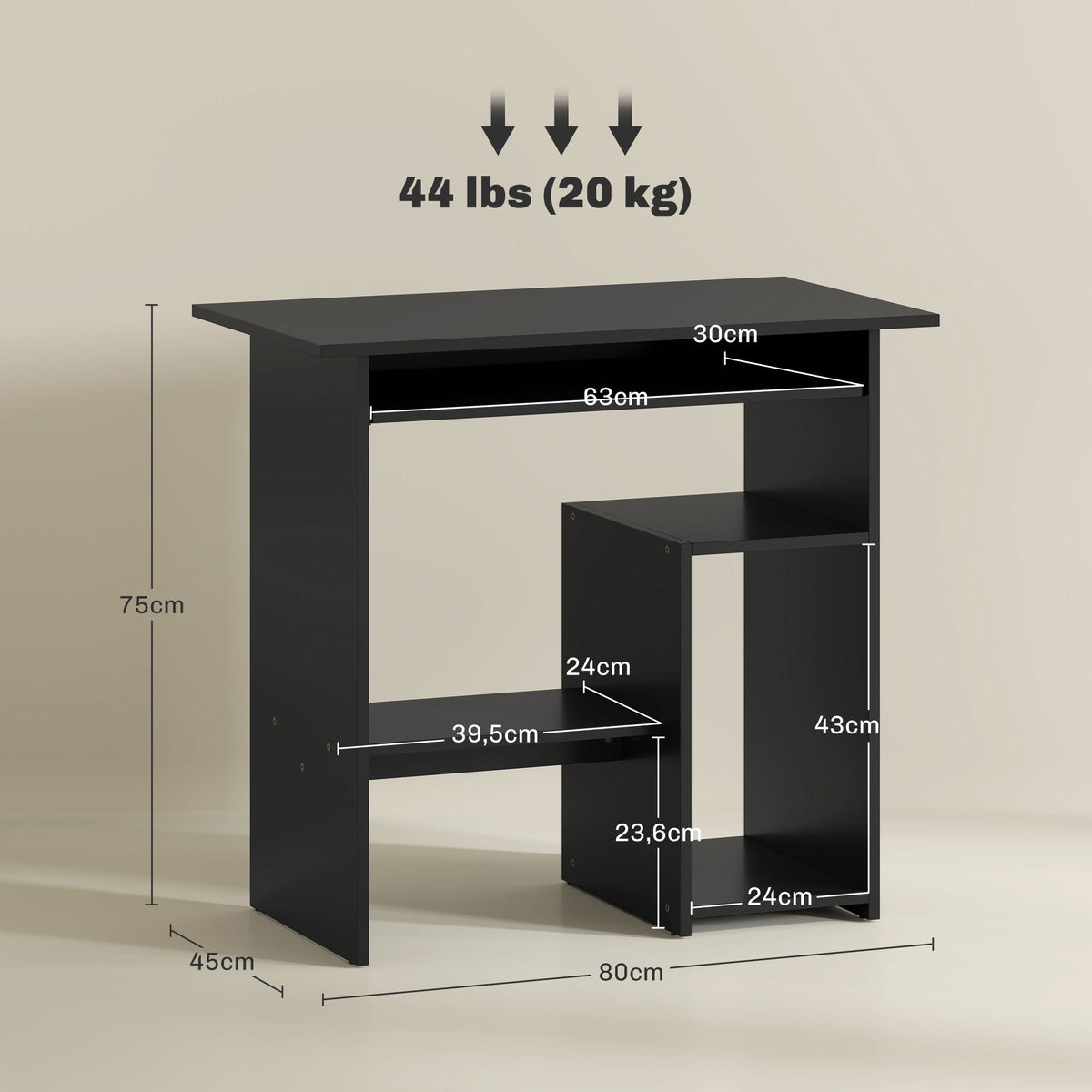 Computer Desk with Open Compartments, Shelves, PC Table, Black