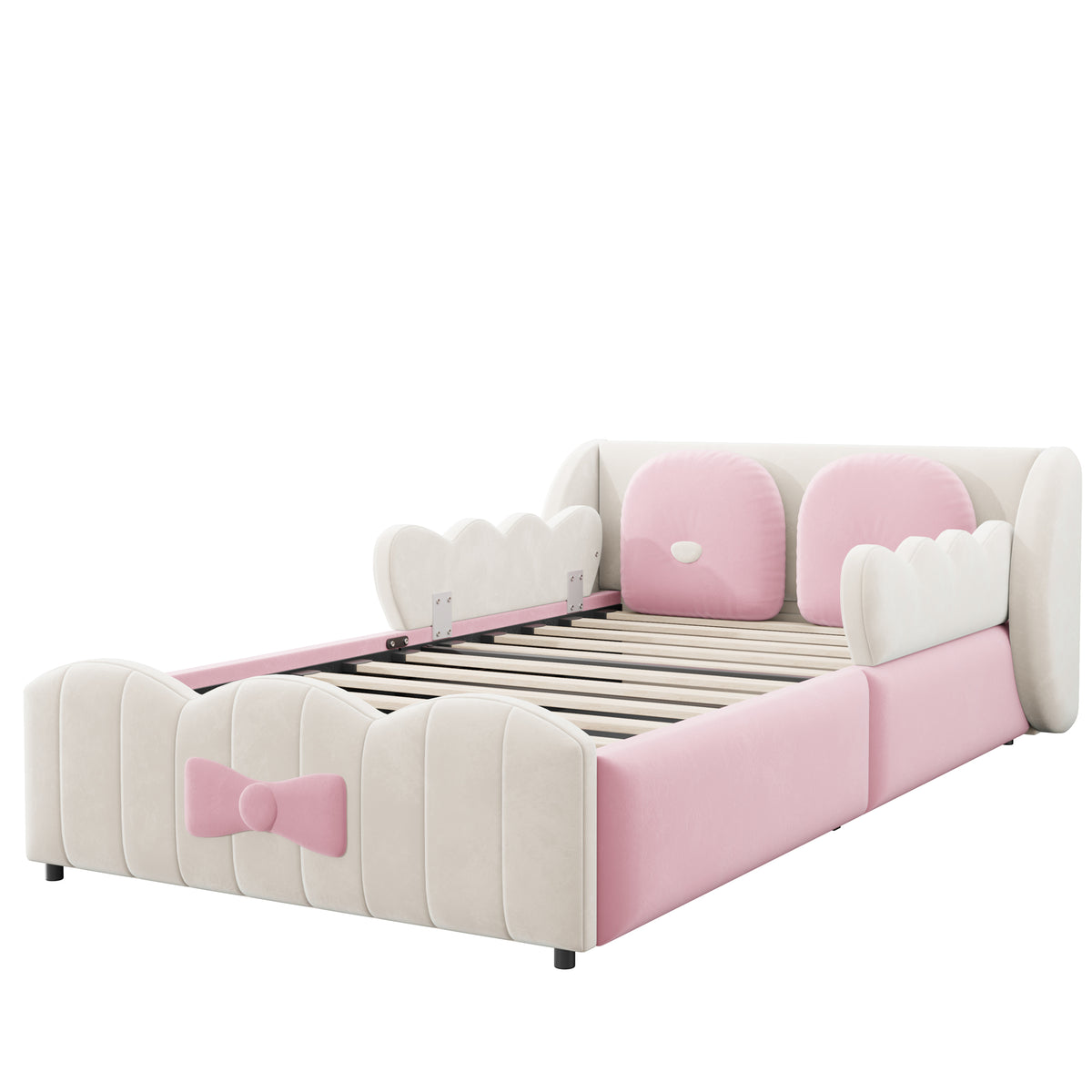 Children's Upholstered Storage Bed 90x200 with Cushions, Velvet