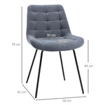 Dining Chairs, Set of 2 Upholstered Velvet, Steel Legs, Grey
