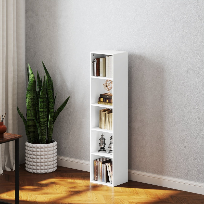 Bookcase, 5-Tier Adjustable Storage Shelf, White