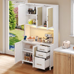 Kitchen Sideboard Buffet 183cm Tall LED USB Sockets 3 Drawers Gold Handles