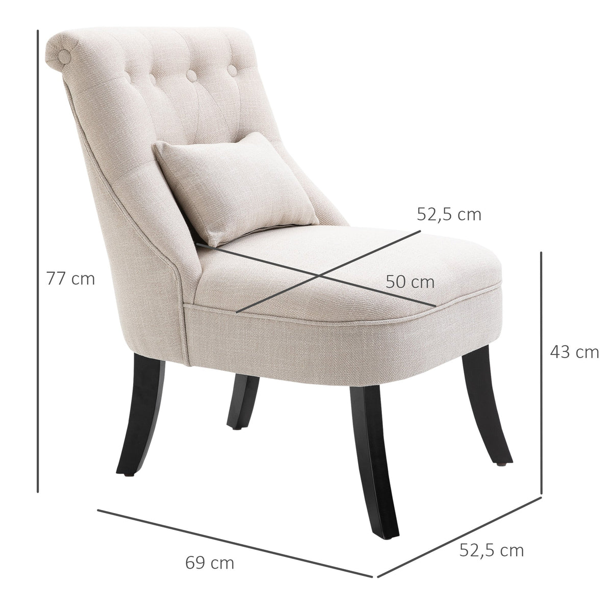 Recliner Chair, Back Cushion, Linen-Look, Cream White