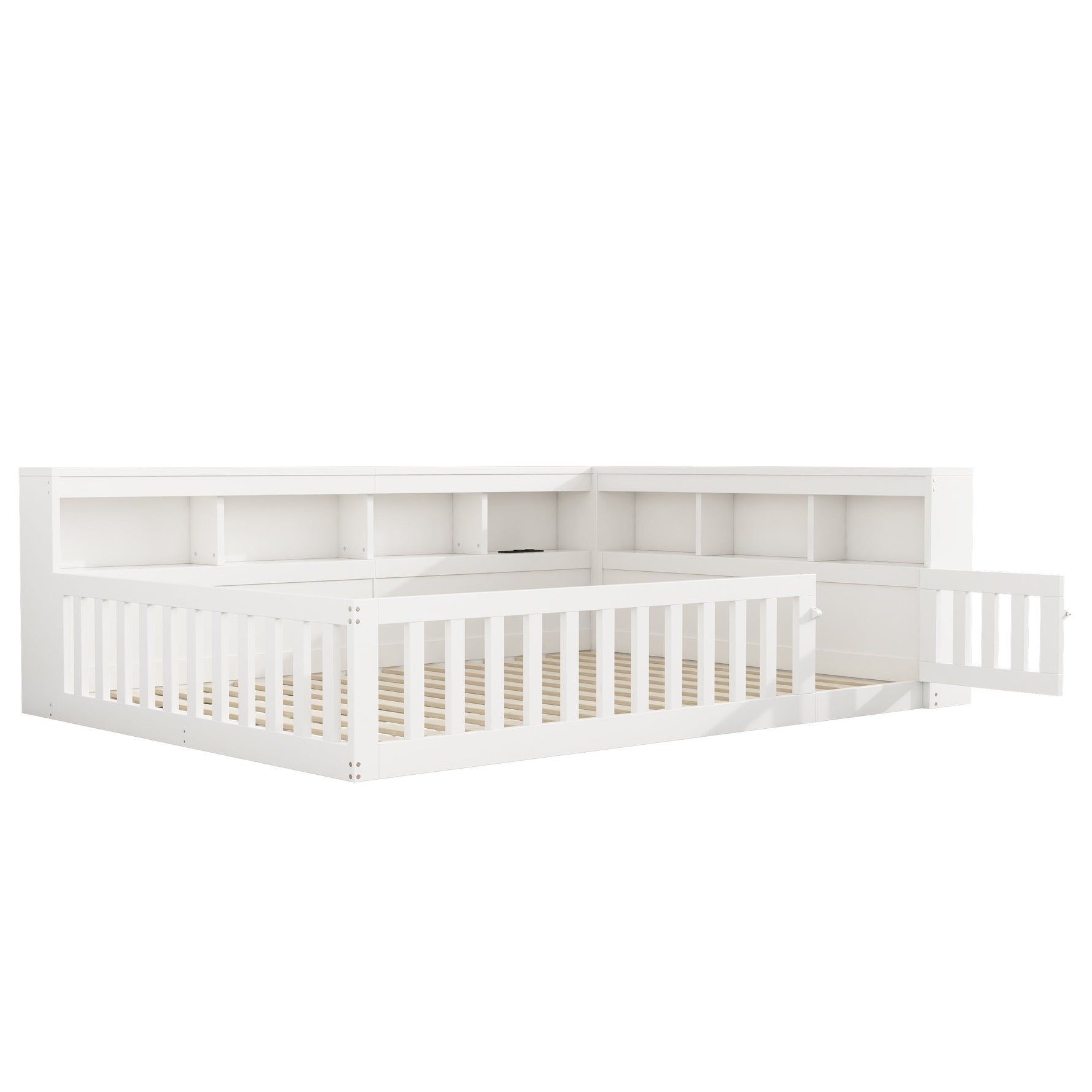 Daybed with Storage and USB Charging Port, 140x200cm, White Chipboard