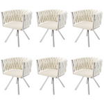 Velvet Dining Chair Set of 6 Swivel Metal Legs - Beige/Silver