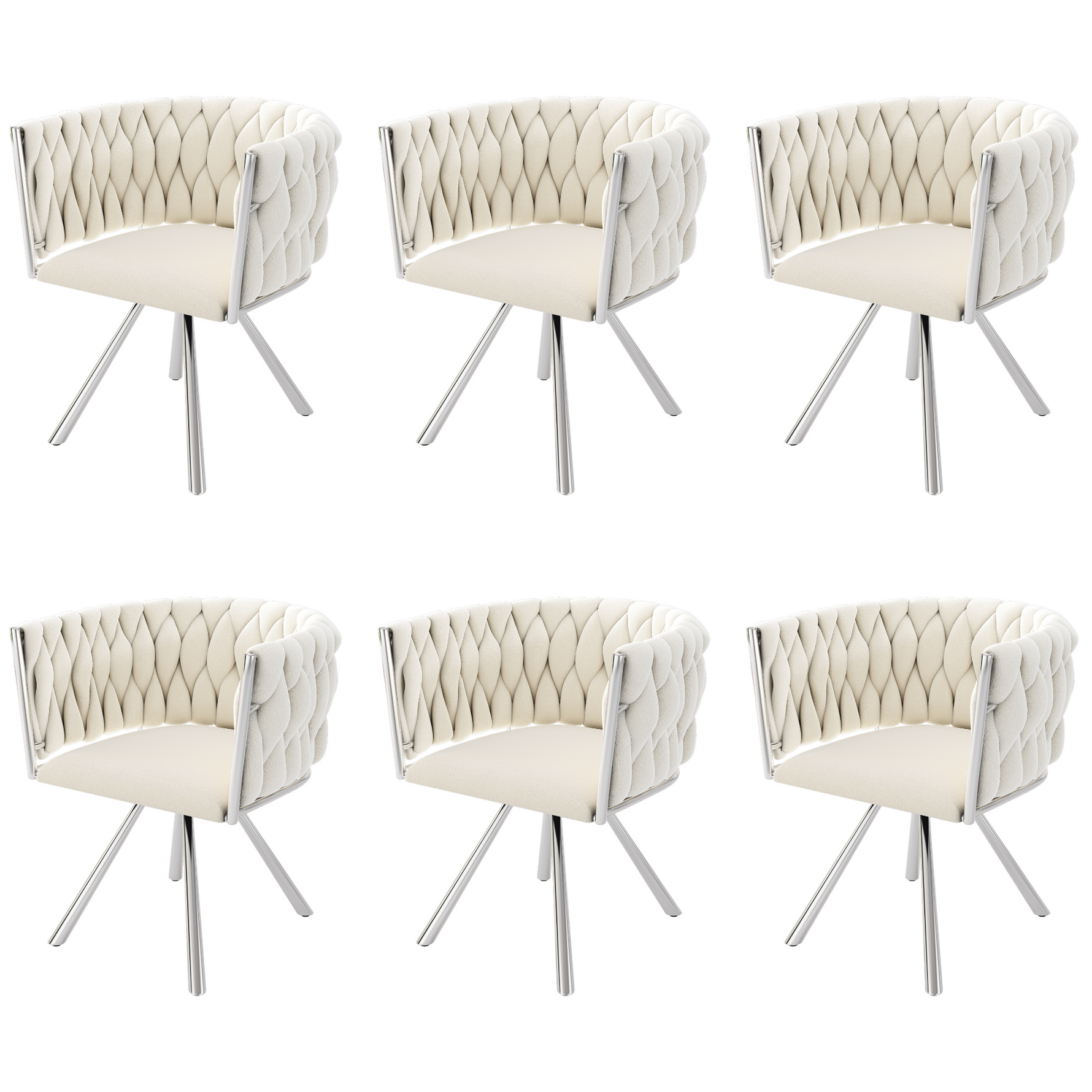 Velvet Dining Chair Set of 6 Swivel Metal Legs - Beige/Silver