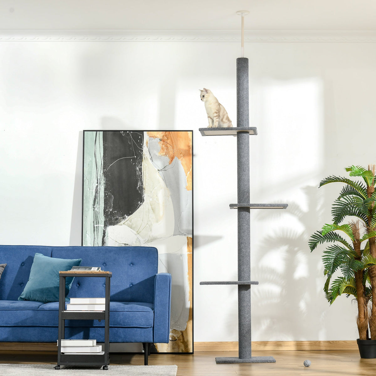 Cat Tree, Height-Adjustable Ceiling-High Climbing, Gray