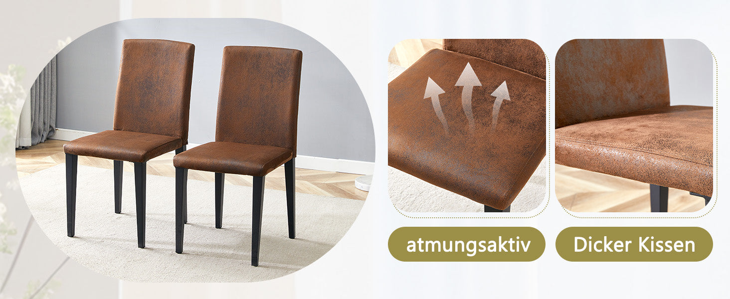 Minimalist Dining Chairs Set of 2 with Metal Legs, Brown Woven Fabric