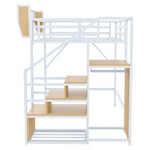 Loft Bed 140x200 with Safety Ladder & Storage, White Metal
