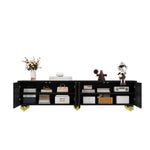 TV Cabinet Lowboard Textured Doors Shelves Push-to-Open - Gold Accents