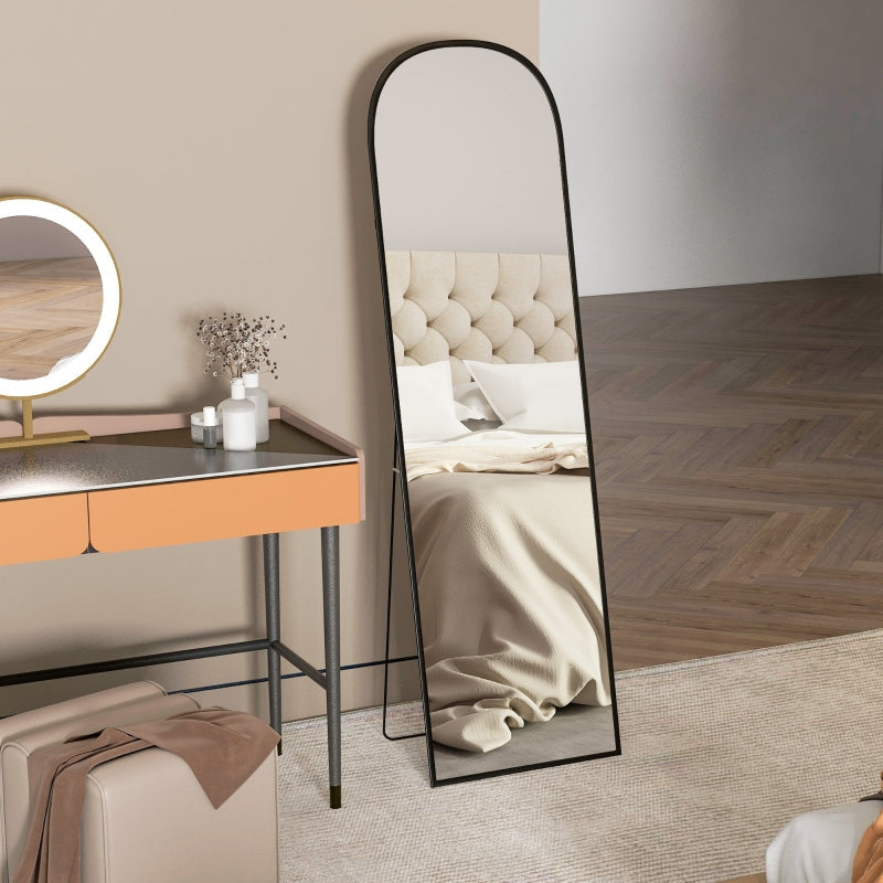 Full-Length Mirror, Curved Standing, Shatterproof Glass, Aluminum Frame, Black