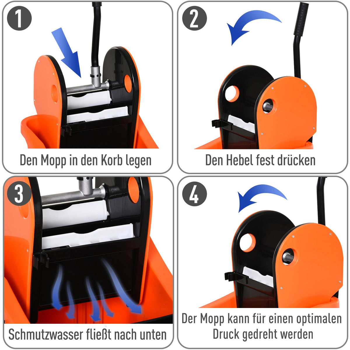 Cleaning Trolley, 36L Bucket & Wringer, Black/Orange