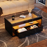 Modern Coffee Table, 16-Color LED Light, 2 Large Drawers, High Gloss, Black