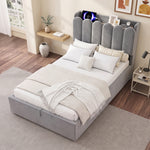 Upholstered Bed 90x200cm with Storage & USB, Grey Velvet