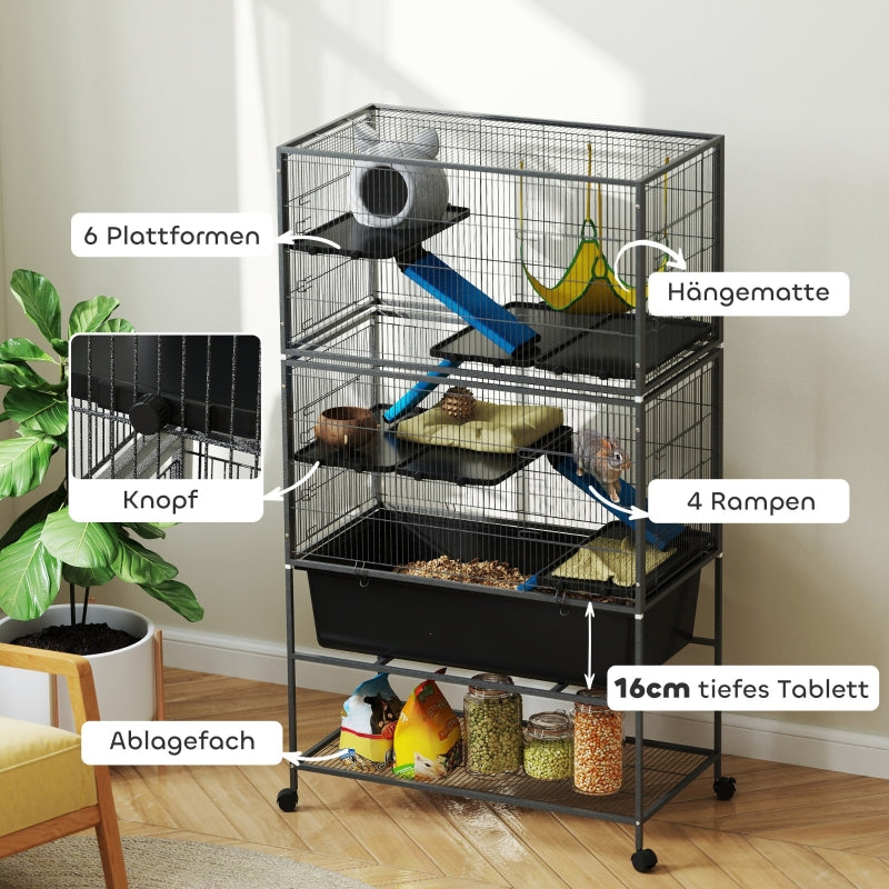 Small Animal Cage, 5 Levels, Non-Slip Ramps, Hammock, Dark Grey