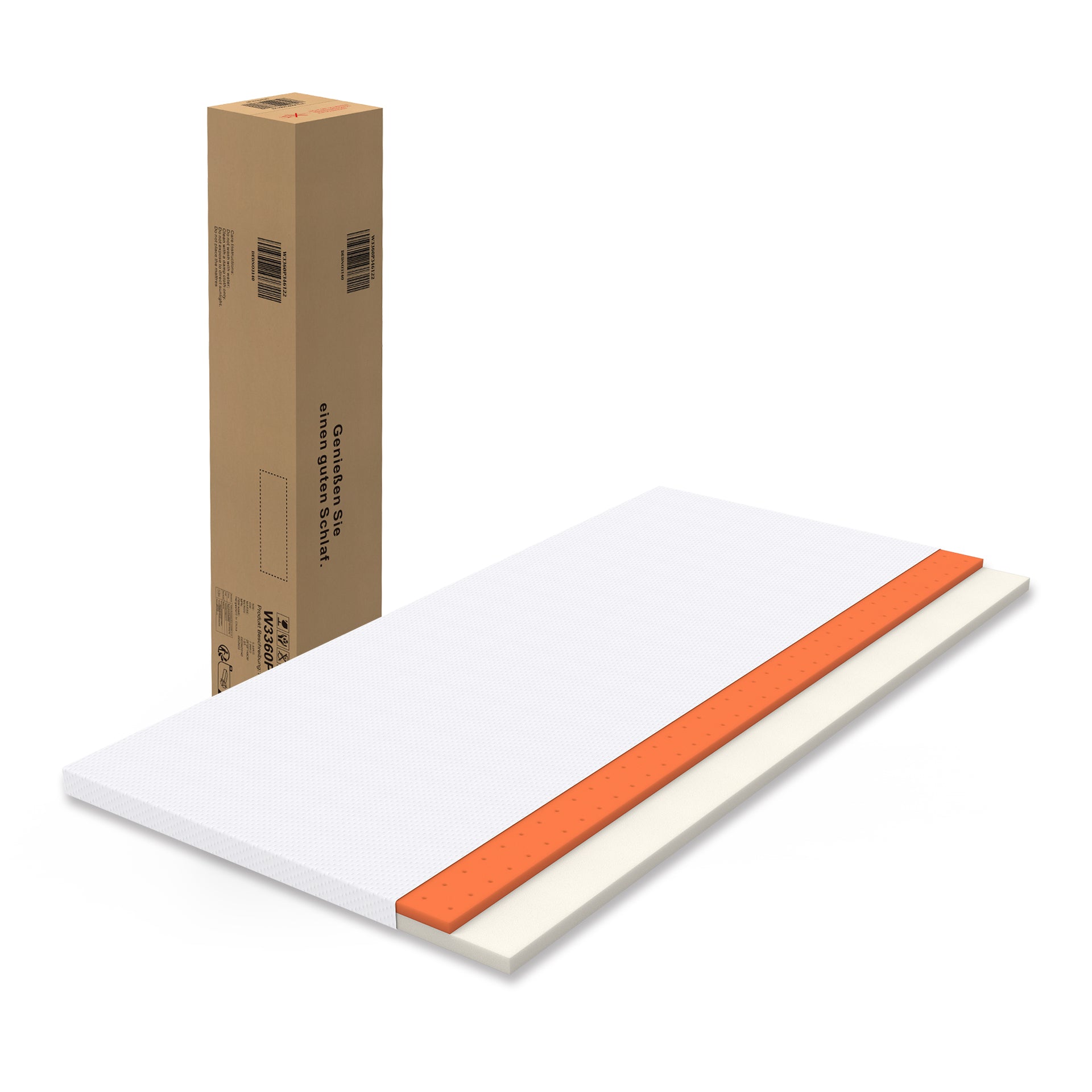 Comfortable Mattress H3 Medium Strength Washable 180x200cm, White/Orange Foam