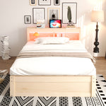 Sofa Bed 90x200cm with LED Light & Storage, Solid Wood