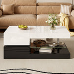 Modern Coffee Table with LED Ambient Lighting, Glass Shelf, High-Gloss Surface, Black and White